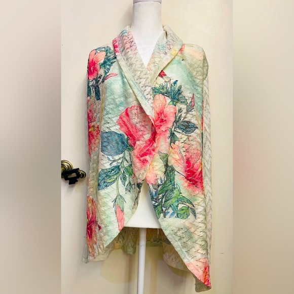 Bright Spring/Floral Lace Open Front Cardigan, XL - Picture 3 of 7